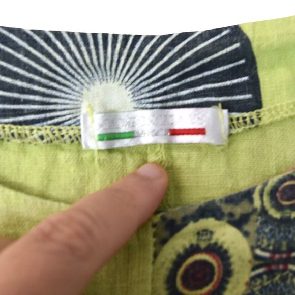 Made in Italy 100% Linen Patchwork Print Duster Dress Green Artsy Boho Oversized - Picture 10 of 10